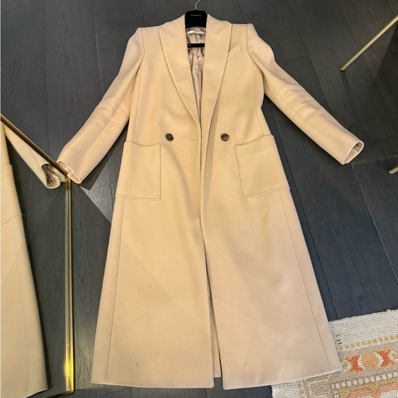 Givenchy Tan BEIGE CAMEL STRUCTURE PEACoaT long like new pocket detail nwt Sz 34 - Picture 3 of 14
